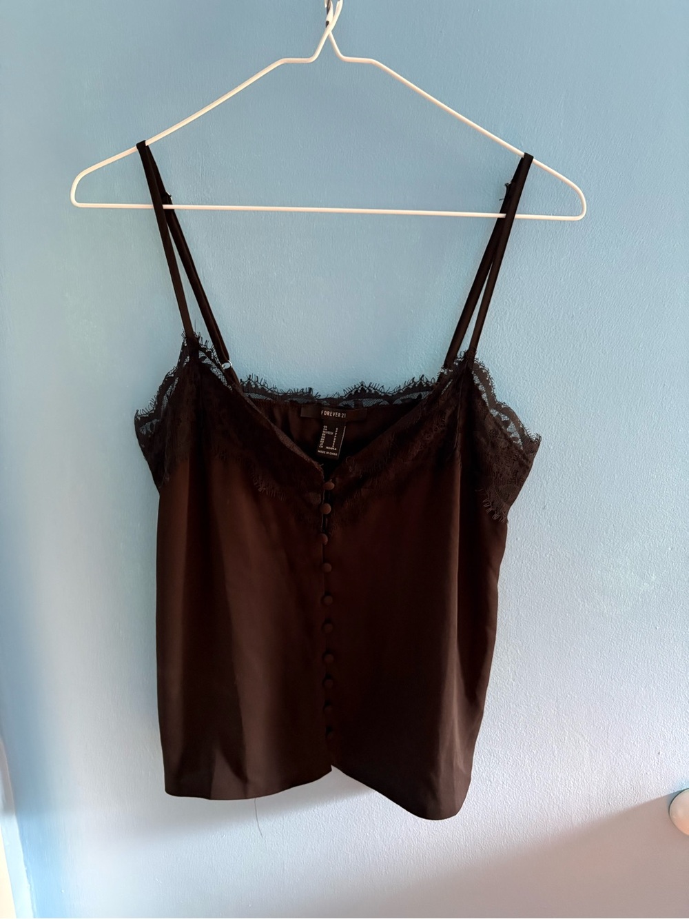 Forever 21 Black Satin Lace-Trim Cami